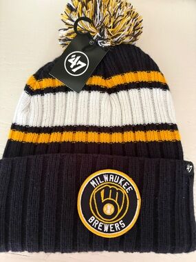 ⭐️NWT - '47 Adult Milwaukee Brewers Navy & Gold Pom Beanie
